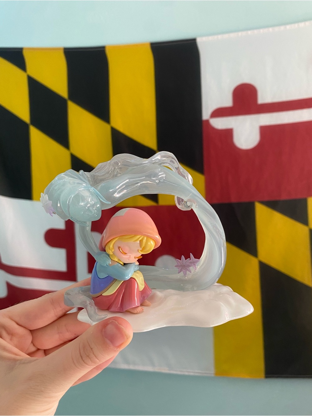 Pastel Pink Hooded Girl Figurine with Swirling Clear Wave - Home Accent